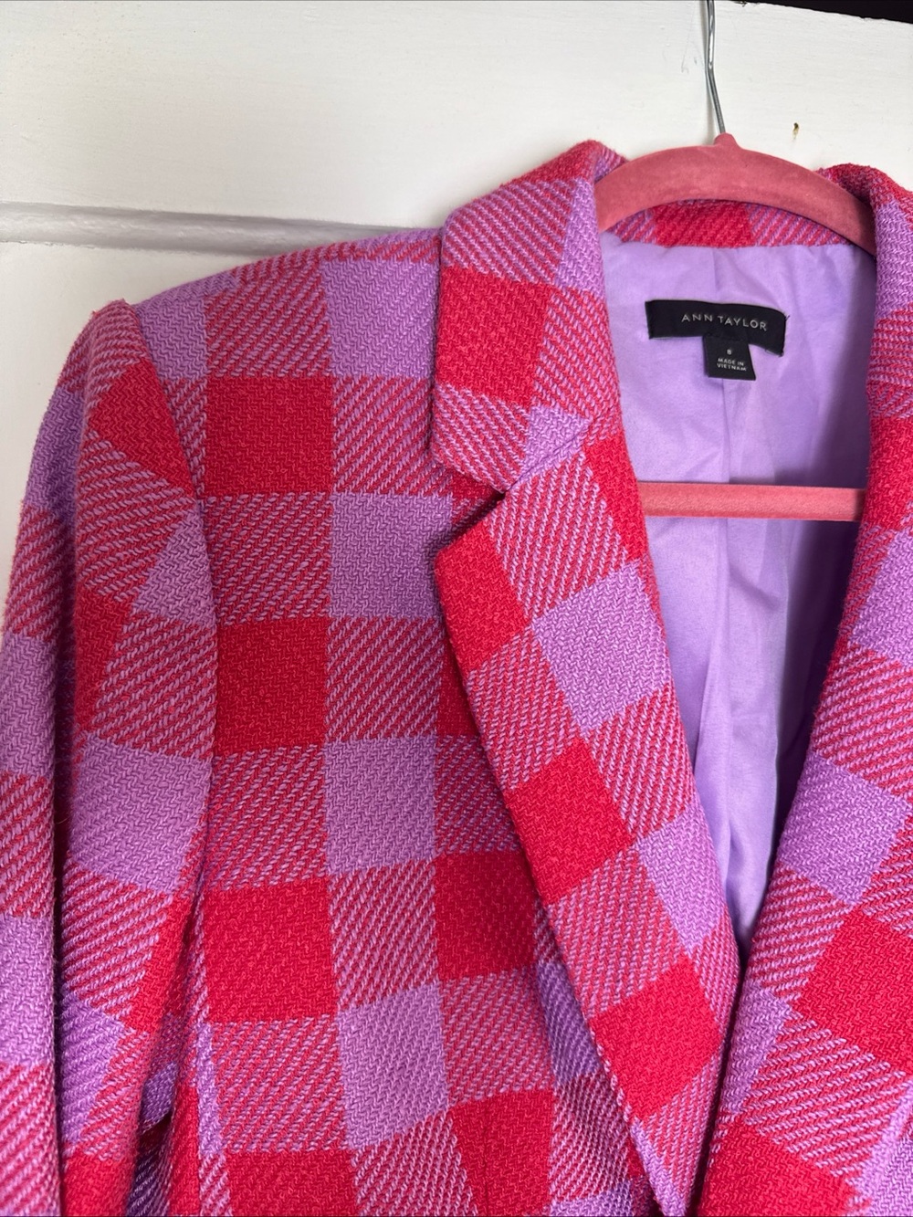 Ann Taylor Blogger Pink and Lavender Checked Blazer size 8 - Picture 3 of 12